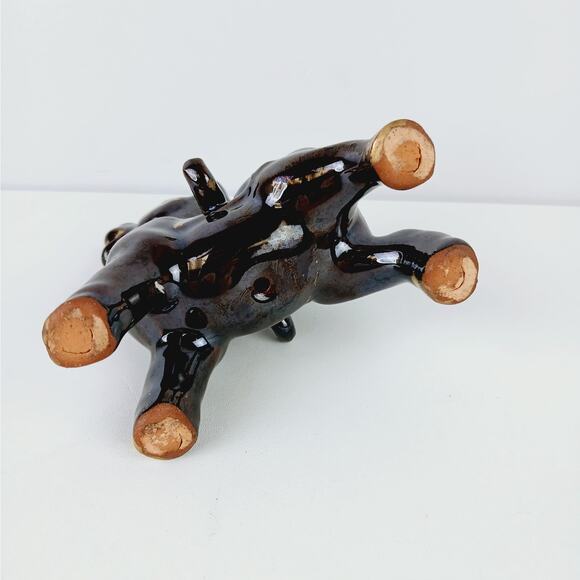 Redware VTG Brown Ceramic Donkey Figurine Gold Accents Shelf Styling MCM - Picture 9 of 9